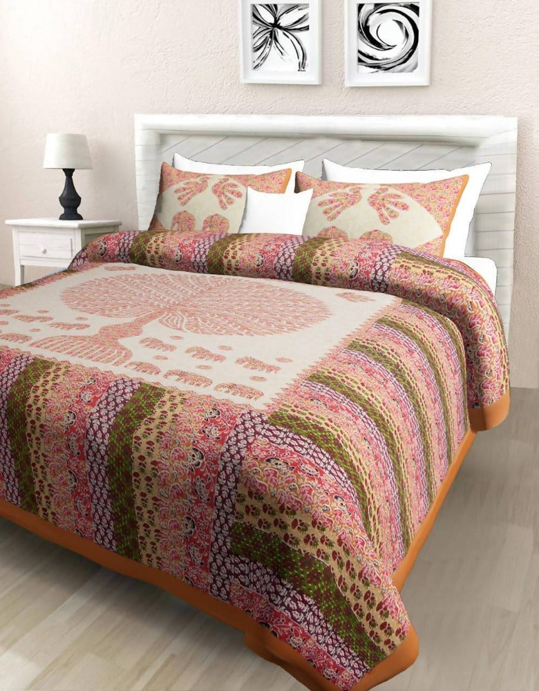 Vamika Printed Cotton Orange Bedsheet With Pillow Covers 