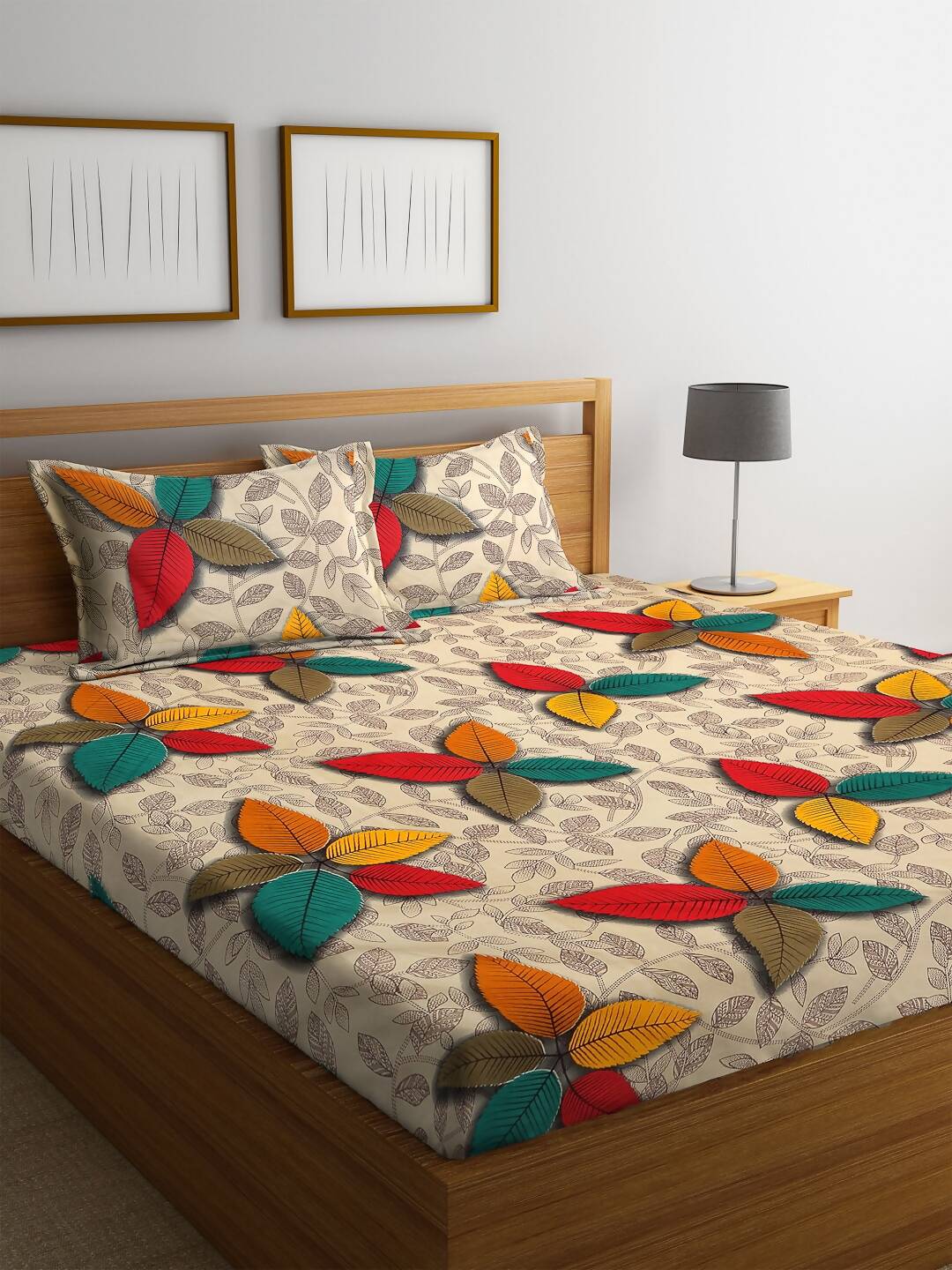 Home Sizzler Cream-Coloured & Red Floral 144 TC Bedsheet with Pillow Covers - Distacart