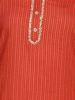 Thumbnail for HERE&NOW Orange & Gold-Toned Mandarin Collar Striped Sequined Straight Kurta - Distacart