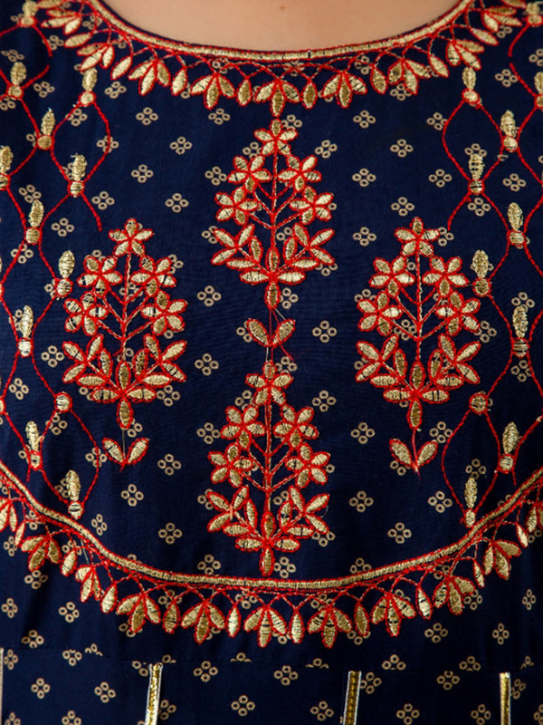 Kalini Women Navy Blue Ethnic Motifs Printed Anarkali Kurta - Distacart