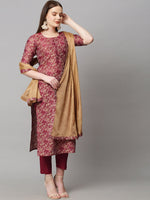 Thumbnail for Kalini Women Red Floral Woven Kurta with Trousers & Dupatta - Distacart