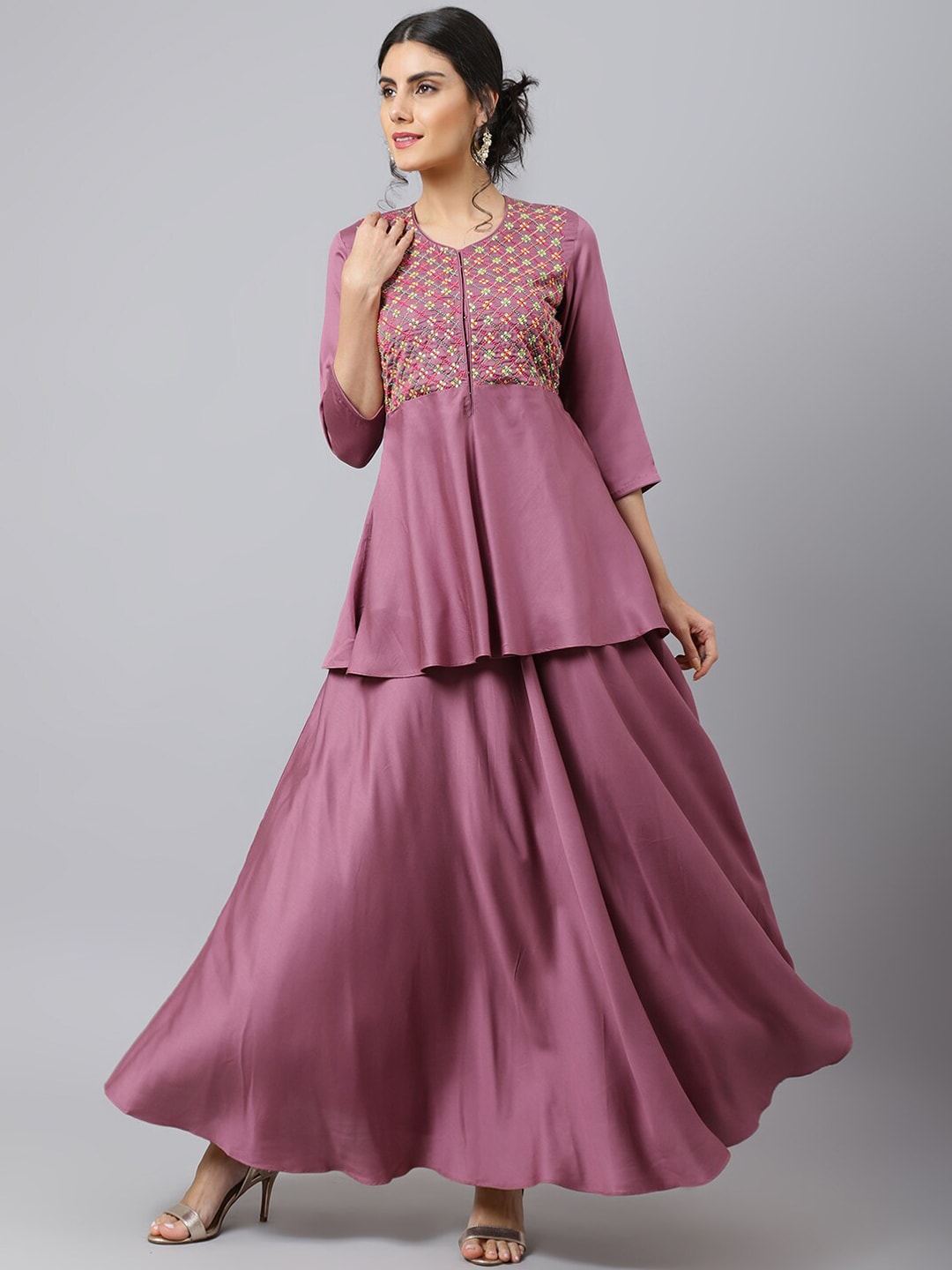 Khushal K Floral Embroidered Beads and Stones Top with Skirt - Distacart