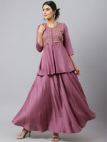 Thumbnail for Khushal K Floral Embroidered Beads and Stones Top with Skirt - Distacart