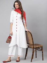 Thumbnail for Khushal K Women White Printed Kurta with Palazzos & With Dupatta - Distacart