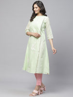 Thumbnail for Biba Women Sea Green & White Embroidered A-Line Kurta - Distacart