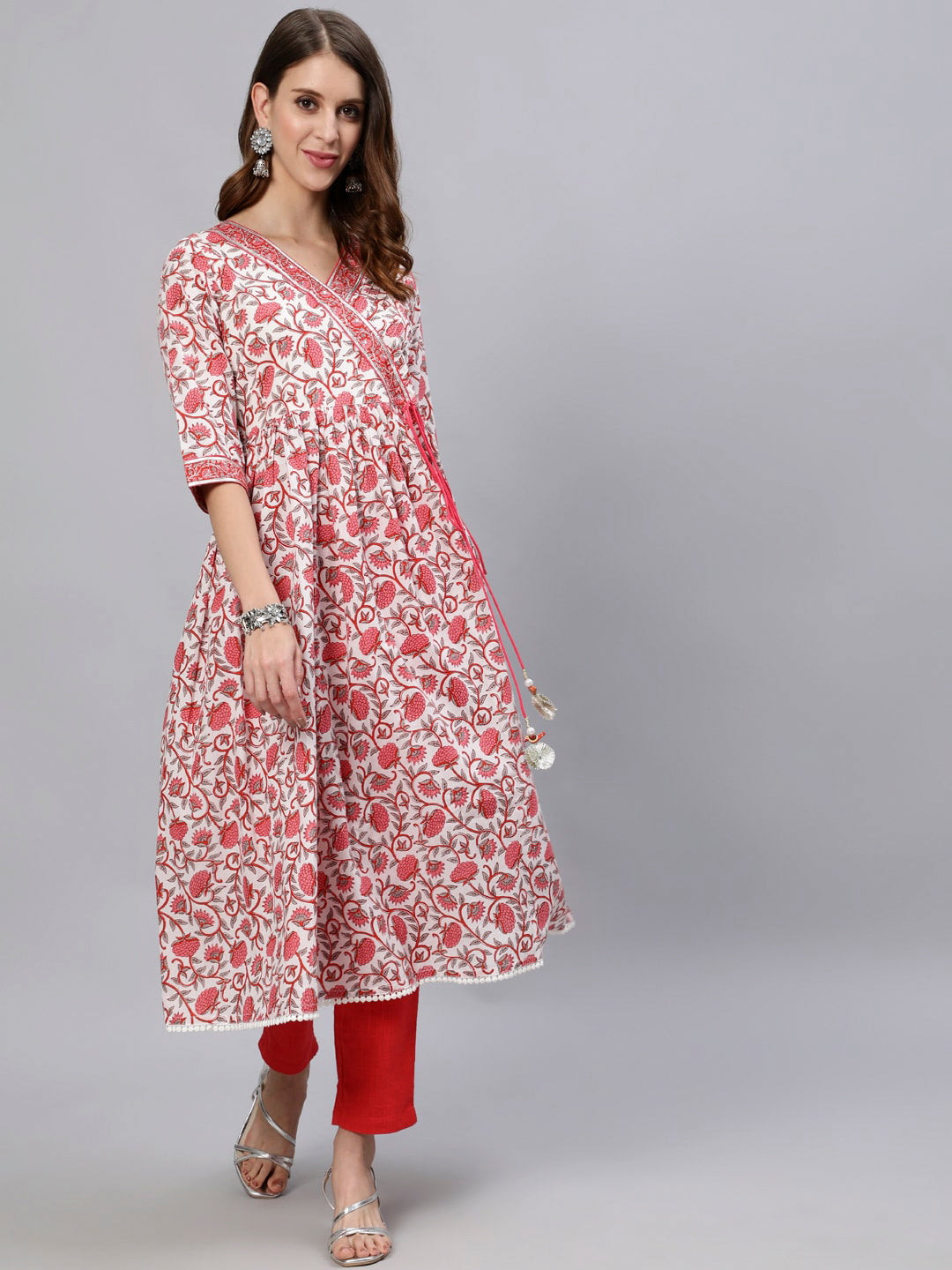 Jaipur Kurti Women White Floral Printed Angrakha Kurta - Distacart
