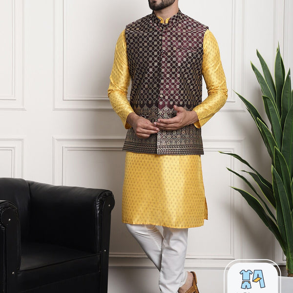 Sojanya Ethnic Motifs Printed Regular Kurta & Pyjamas With Nehru Jacket - Distacart
