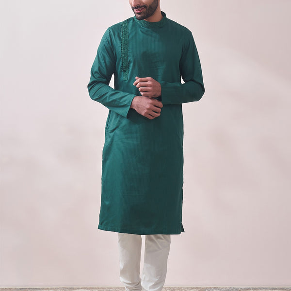 Manyavar Men Striped Pure Cotton Kurta with Pyjamas - Distacart
