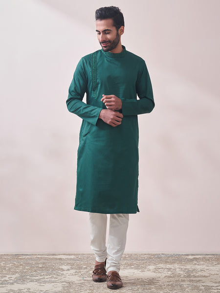 Manyavar Men Striped Pure Cotton Kurta with Pyjamas - Distacart