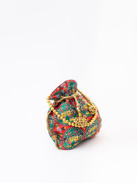 Thumbnail for NR By Nidhi Rathi Red & Green Printed Potli Clutch - Distacart