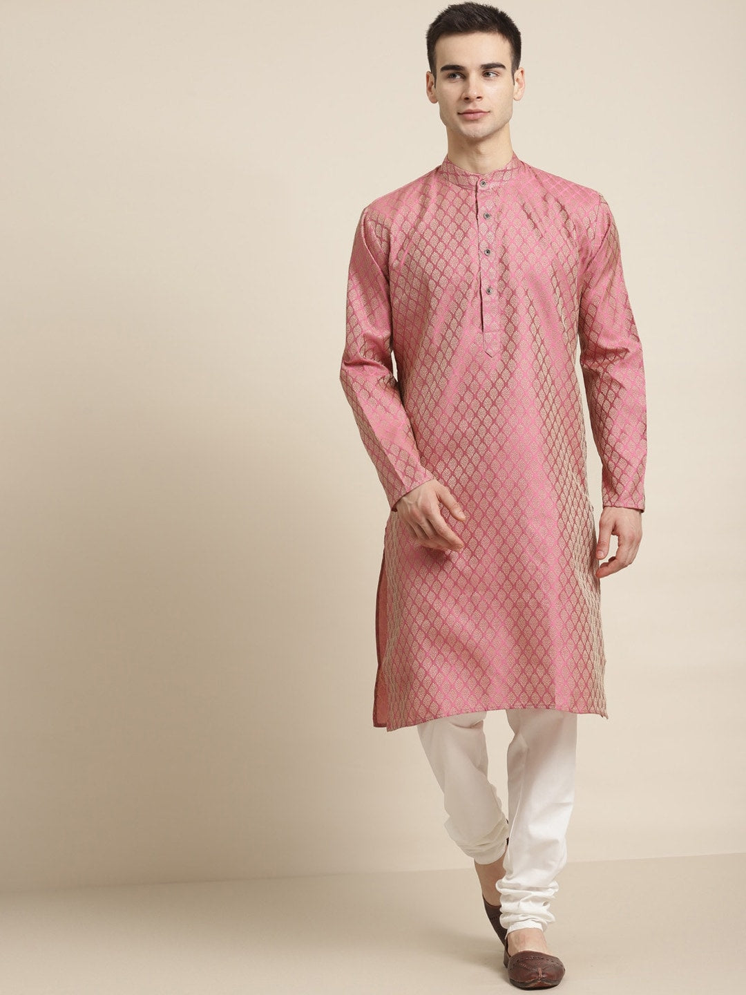 Sojanya Ethnic Motif Woven Design Mandarin Collar Straight Kurta With Churidar - Distacart