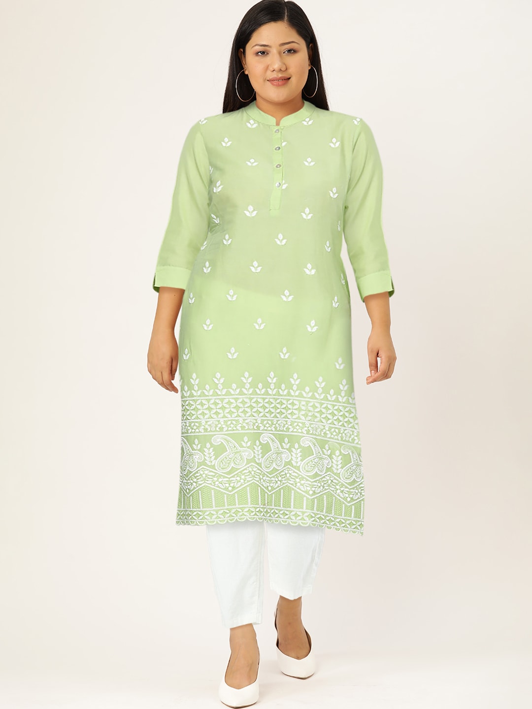 HERE&NOW Women Pure Cotton Ethnic Motifs Embroidered Thread Work Kurta - Distacart