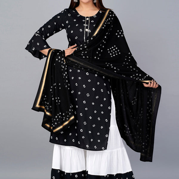 Kalini Bandhani Printed Kurta with Sharara & Dupatta - Distacart