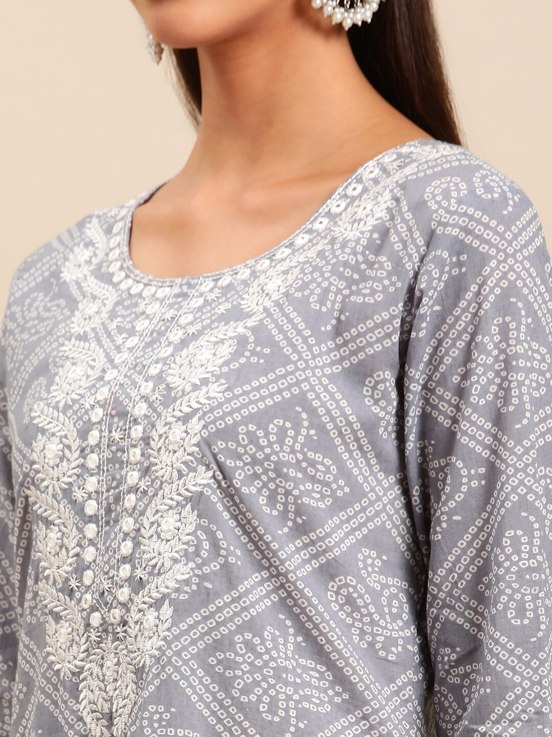 Sangria Women Bandhani Printed Thread Work Pure Cotton Kurta With Salwar & Dupatta - Distacart