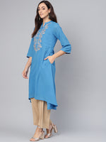 Thumbnail for Biba Women Blue Floral Yoke Design Gotta Patti A-Line Kurta - Distacart
