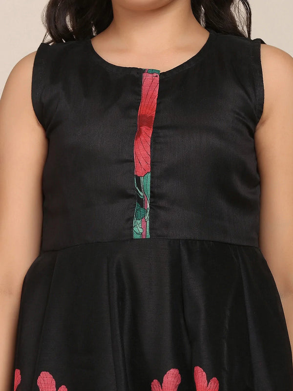 NOZ2TOZ Black Floral Printed Pleated Kurta with Trousers & With Dupatta For Girls - Distacart