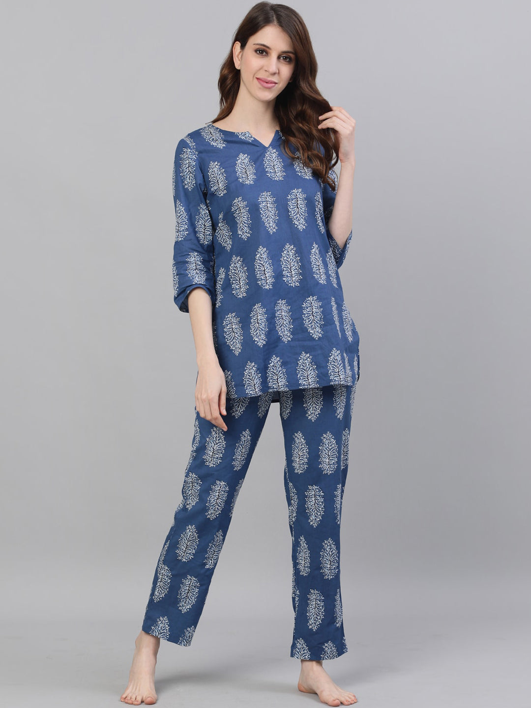 Jaipur Kurti Women Blue & Grey Printed Night suit - Distacart