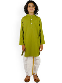 Thumbnail for Sethukrishna Boys Green Angrakha Pure Cotton Kurta with Churidar - Distacart