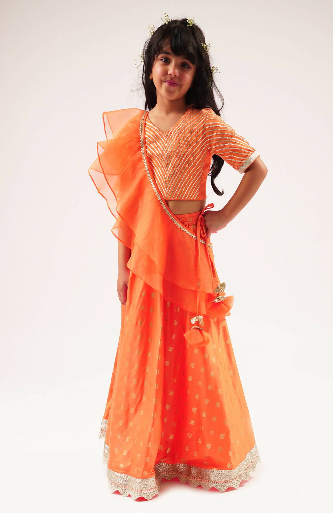 Lil Drama Mehfil Orange Ghagra Choli Dupatta Set For Girls - Distacart