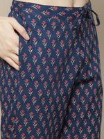 Thumbnail for Sangria Women Navy Blue Floral Printed Pure Cotton Kurti with Trousers & With Dupatta - Distacart