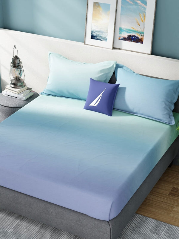 Nautica Bradford Green & Blue 160 TC Pure Cotton King Bedsheet & 2 Pillow Covers - Distacart
