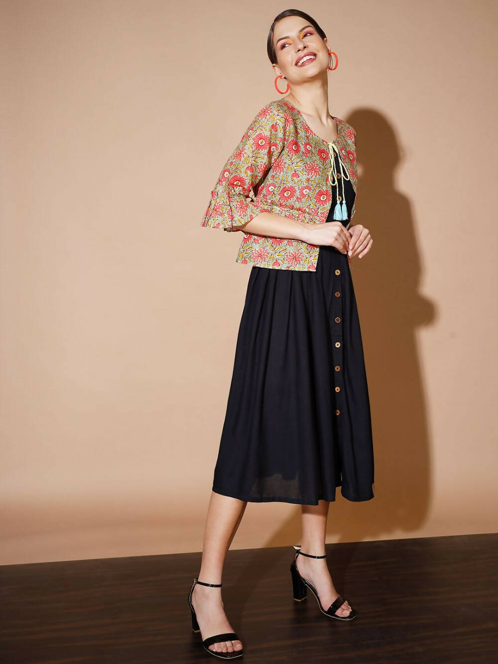 Myshka Women Black Geometric Dresses - Distacart