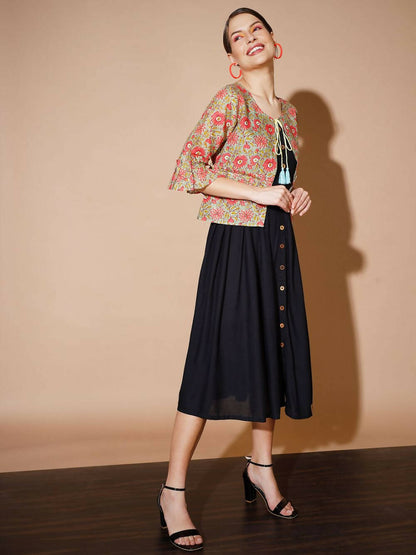 Myshka Women Black Geometric Dresses - Distacart