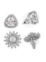 Thumbnail for Shoshaa Set of 2 Silver-Toned Ad Stones Contemporary Studs Earrings - Distacart