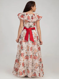 Thumbnail for NOZ2TOZ Off White & Red Floral Print Maxi Dress For Girls - Distacart
