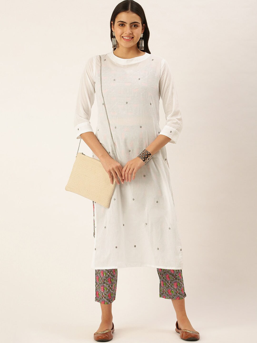 Kalini Women White Regular Pure Cotton Kurta with Trousers - Distacart