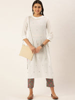 Thumbnail for Kalini Women White Regular Pure Cotton Kurta with Trousers - Distacart