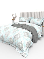 Thumbnail for THE WHITE MOSS Blue & Grey Ethnic Motifs 350 TC Cotton King Bedsheet with 2 Pillow Covers - Distacart