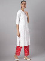 Thumbnail for Khushal K Women White & Red Printed Kurta with Palazzos & Dupatta - Distacart