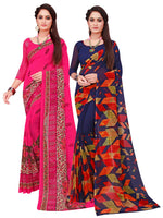 Thumbnail for Kalini Pack of 2 Navy Blue & Magenta Floral Pure Georgette Sarees - Distacart