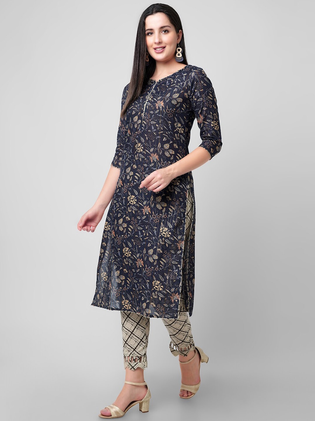Kalini Women Floral Printed Pure Cotton Kurta with Trousers - Distacart