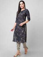 Thumbnail for Kalini Women Floral Printed Pure Cotton Kurta with Trousers - Distacart