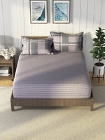 Thumbnail for Nautica Grey & Blue Striped Cotton 160 TC King Bedsheet With 2 Pillow Covers - Distacart