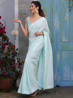 Thumbnail for Koskii Blue & Silver-Toned Embellished Sequinned Saree - Distacart