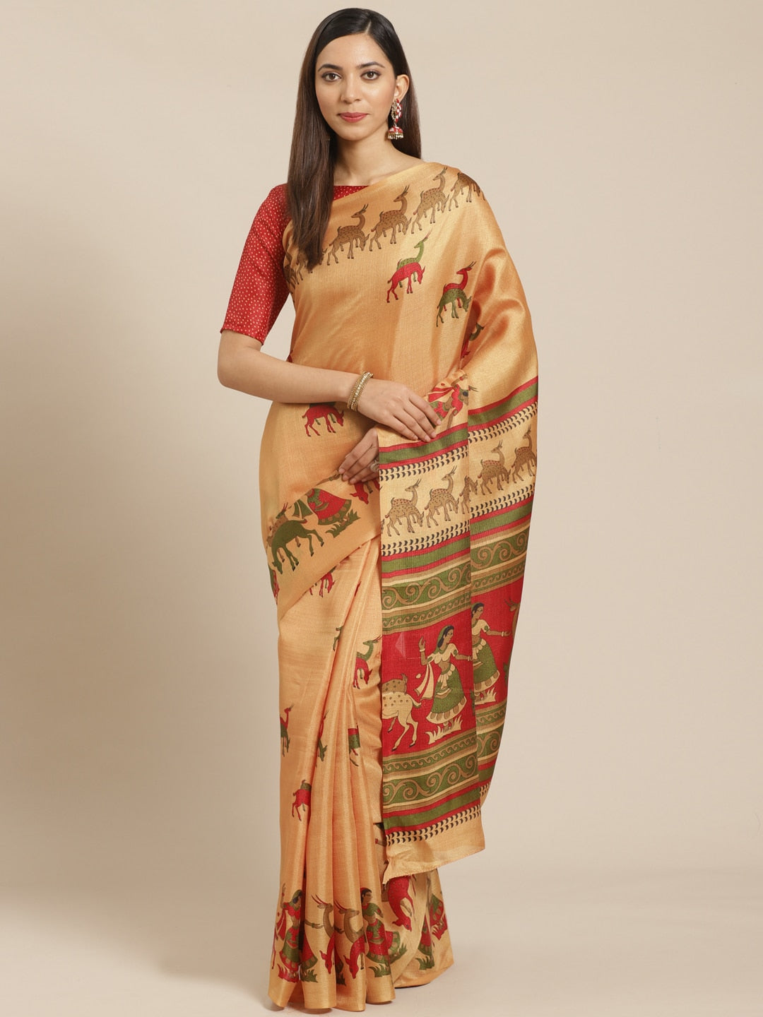 Saree Mall Golden & Maroon Printed Bhagalpuri Saree - Distacart