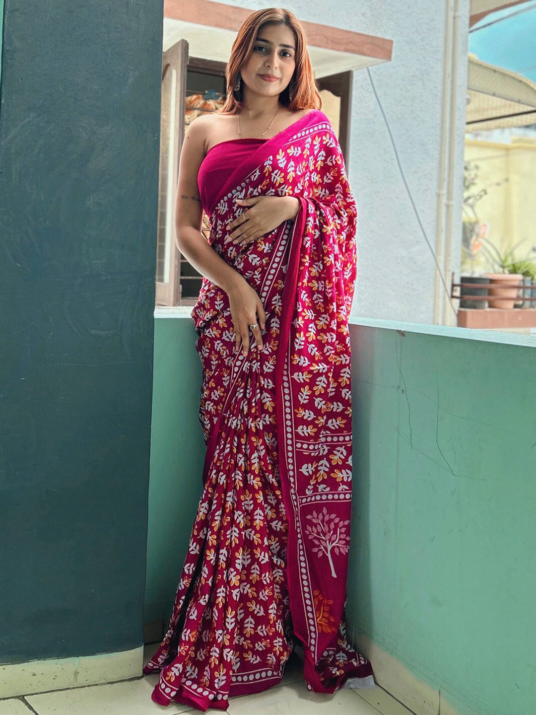 Kalini Floral Printed Pure Cotton Saree - Distacart