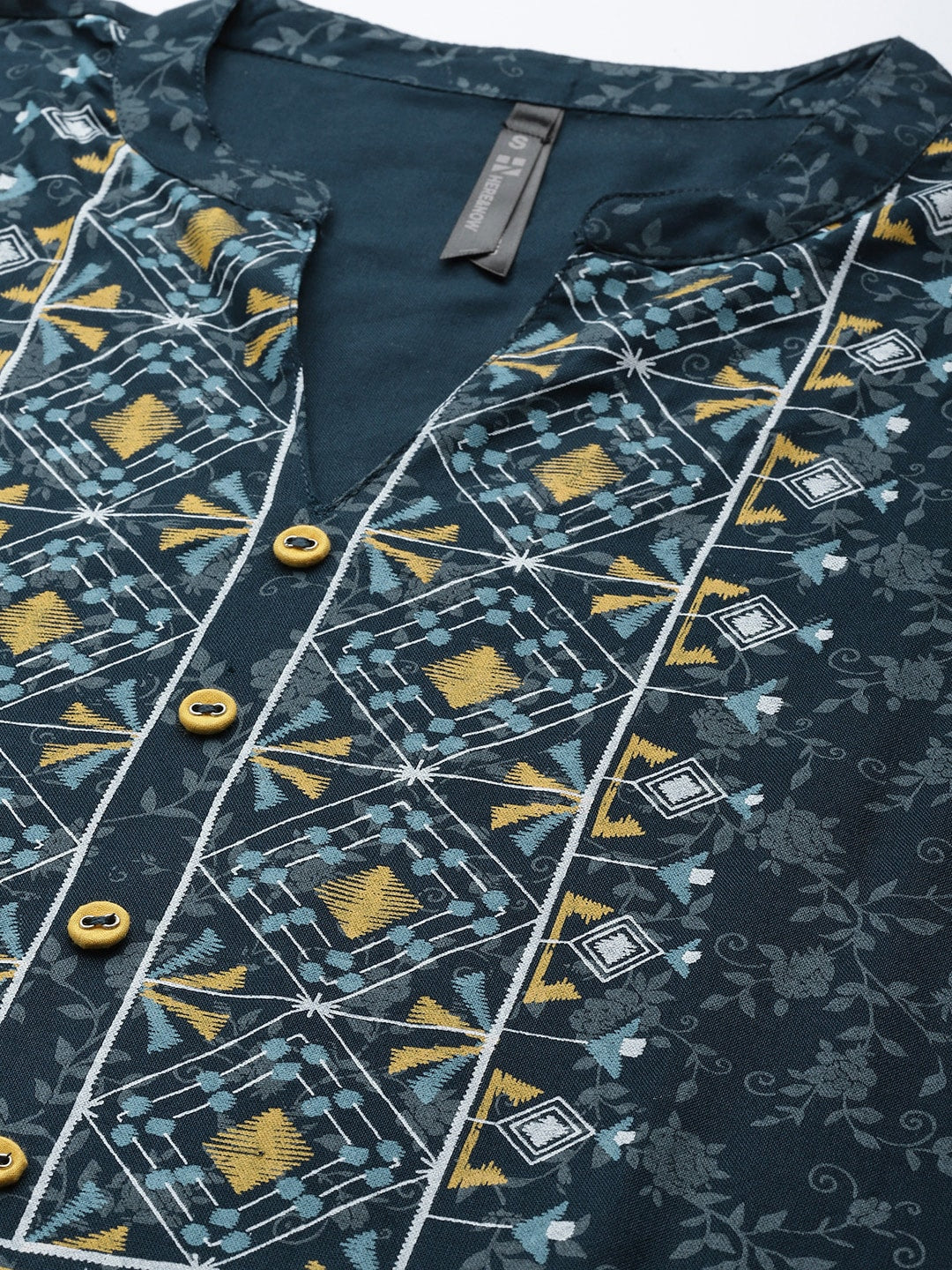 HERE&NOW Women Teal Blue Ethnic Motifs Printed Straight Kurta - Distacart