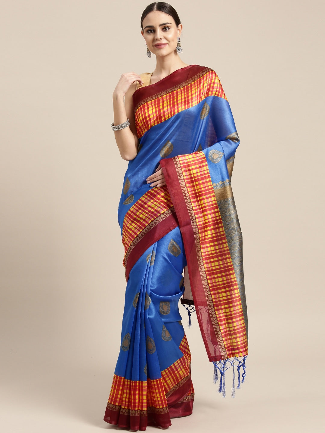 Saree Mall Blue Printed Bhagalpuri Saree - Distacart