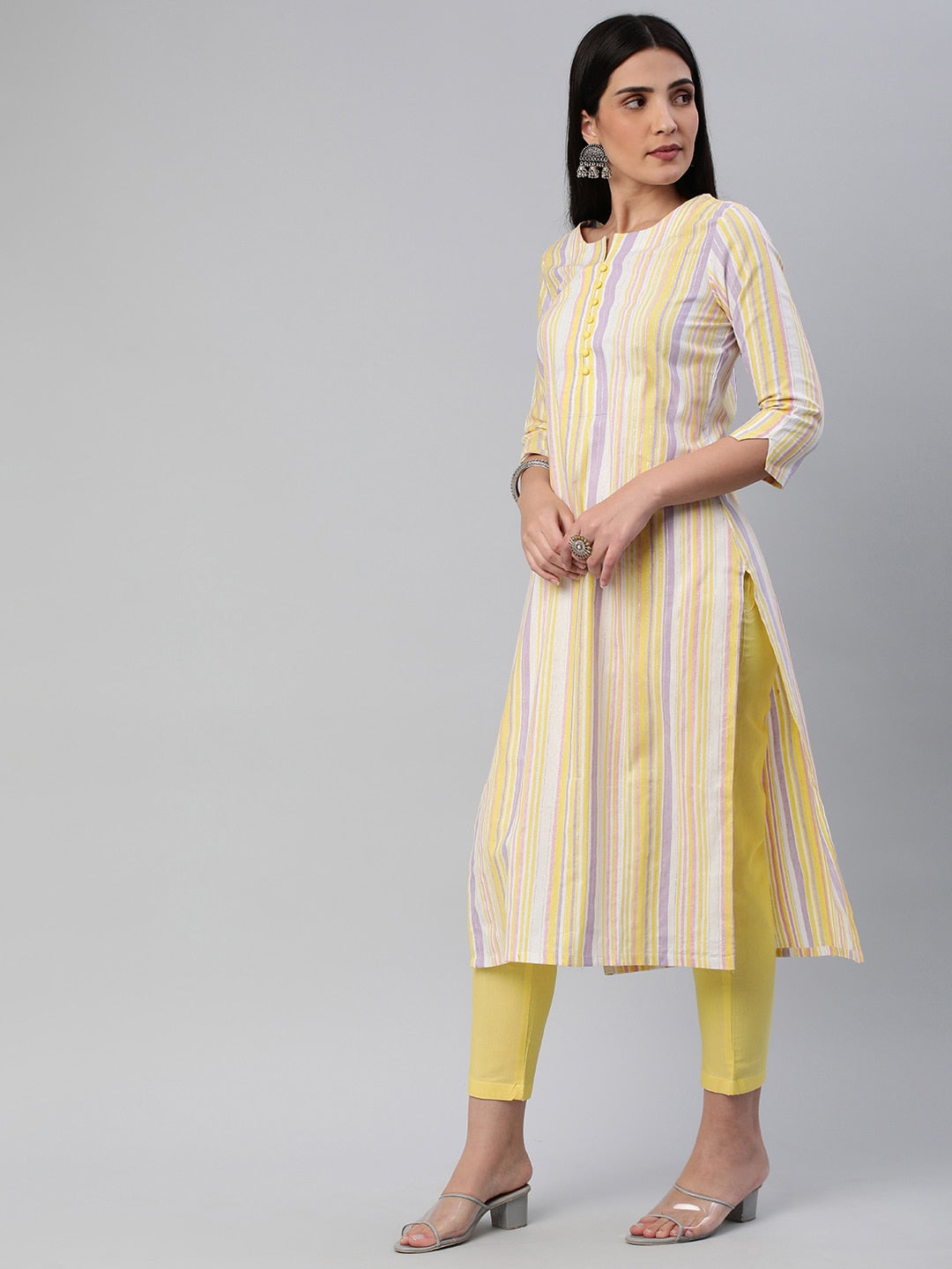 Kalini Women Striped Pure Cotton Kurta With Trousers - Distacart