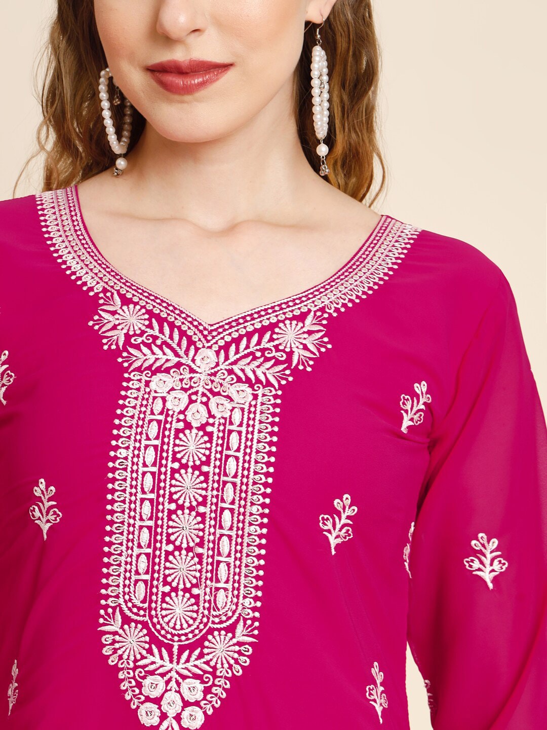 HERE&NOW Ethnic Motifs Embroidered Thread Work Georgette Kurta - Distacart