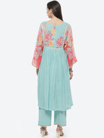 Thumbnail for Biba Women Blue Floral Printed Empire Pure Cotton Kurta with Trousers - Distacart