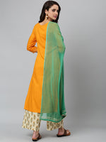 Thumbnail for Khushal K Women Mustard Yellow Printed Yoke Design Regular Kurta with Palazzos & Dupatta - Distacart