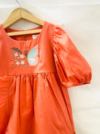 Thumbnail for ArthLife Orange Butterfly Embroidered Dress - Distacart
