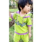 Thumbnail for Mhyssa Croco Half sleeves Green and Purple Hoodie with Shorts Set For Kids - Distacart