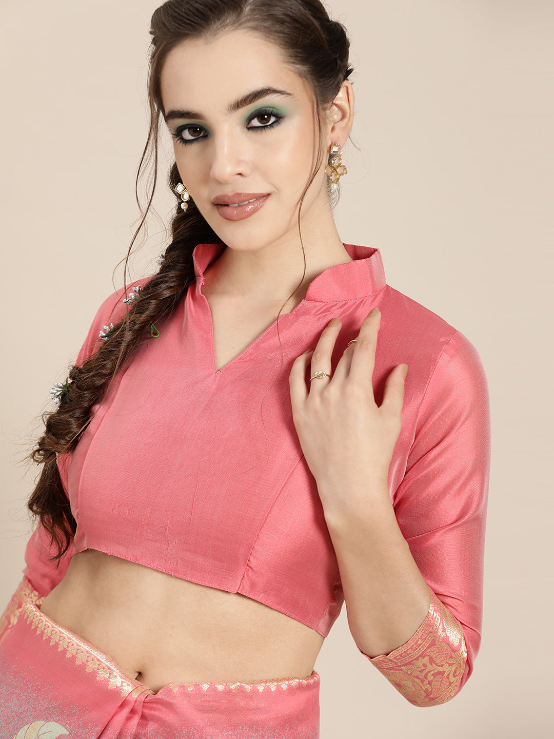 Saree Mall Pink & Blue Floral Dyed Banarasi Saree - Distacart