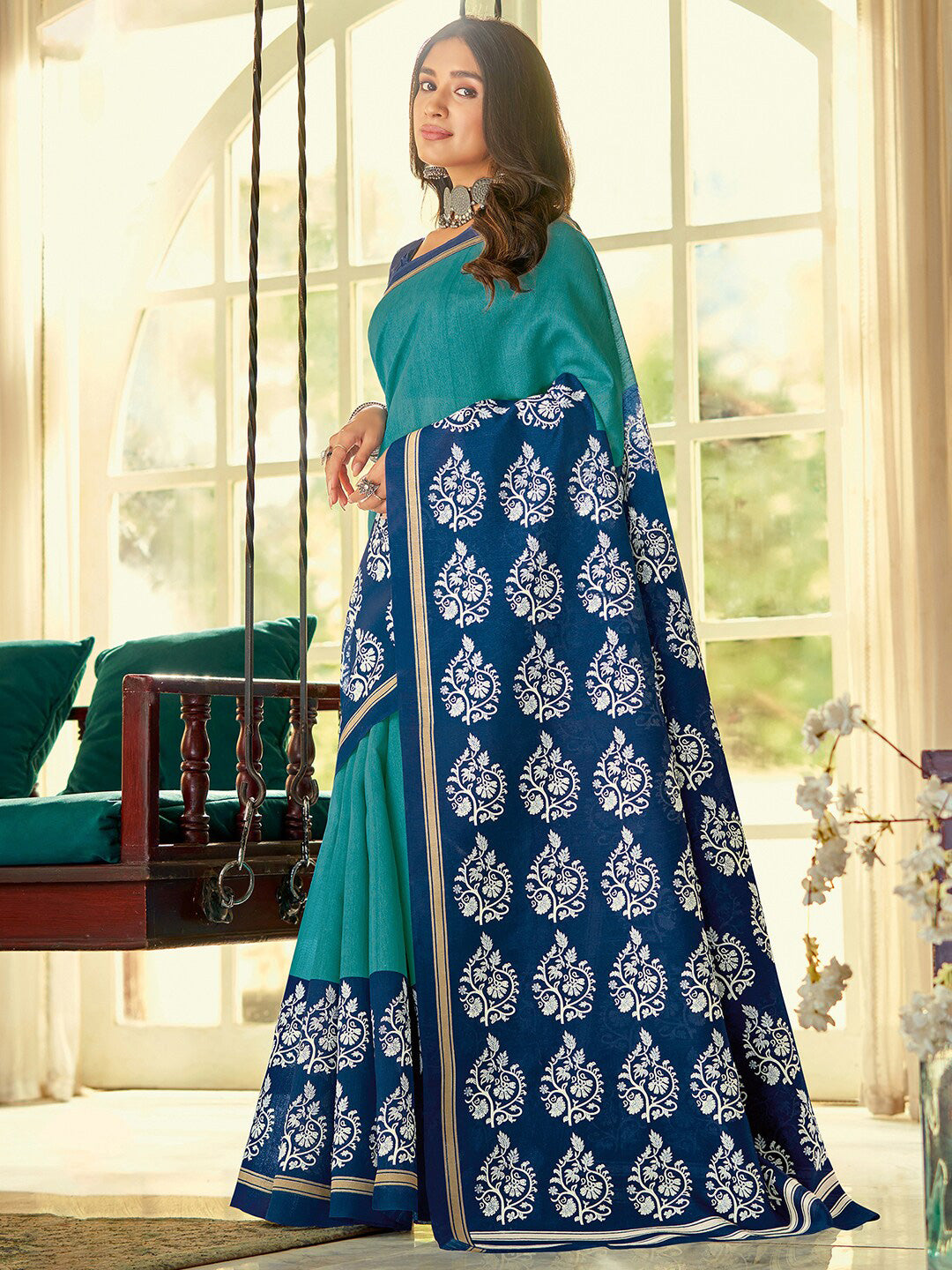 Kalini Ethnic Motifs Printed Zari Dabu Saree - Distacart